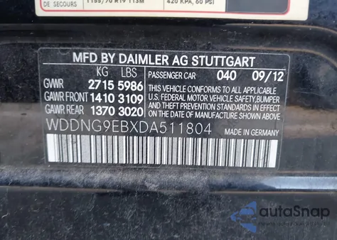 2013 Mercedes-Benz S 550 4Matic из США, поврежденный, VIN WDDNG9EBXDA511804